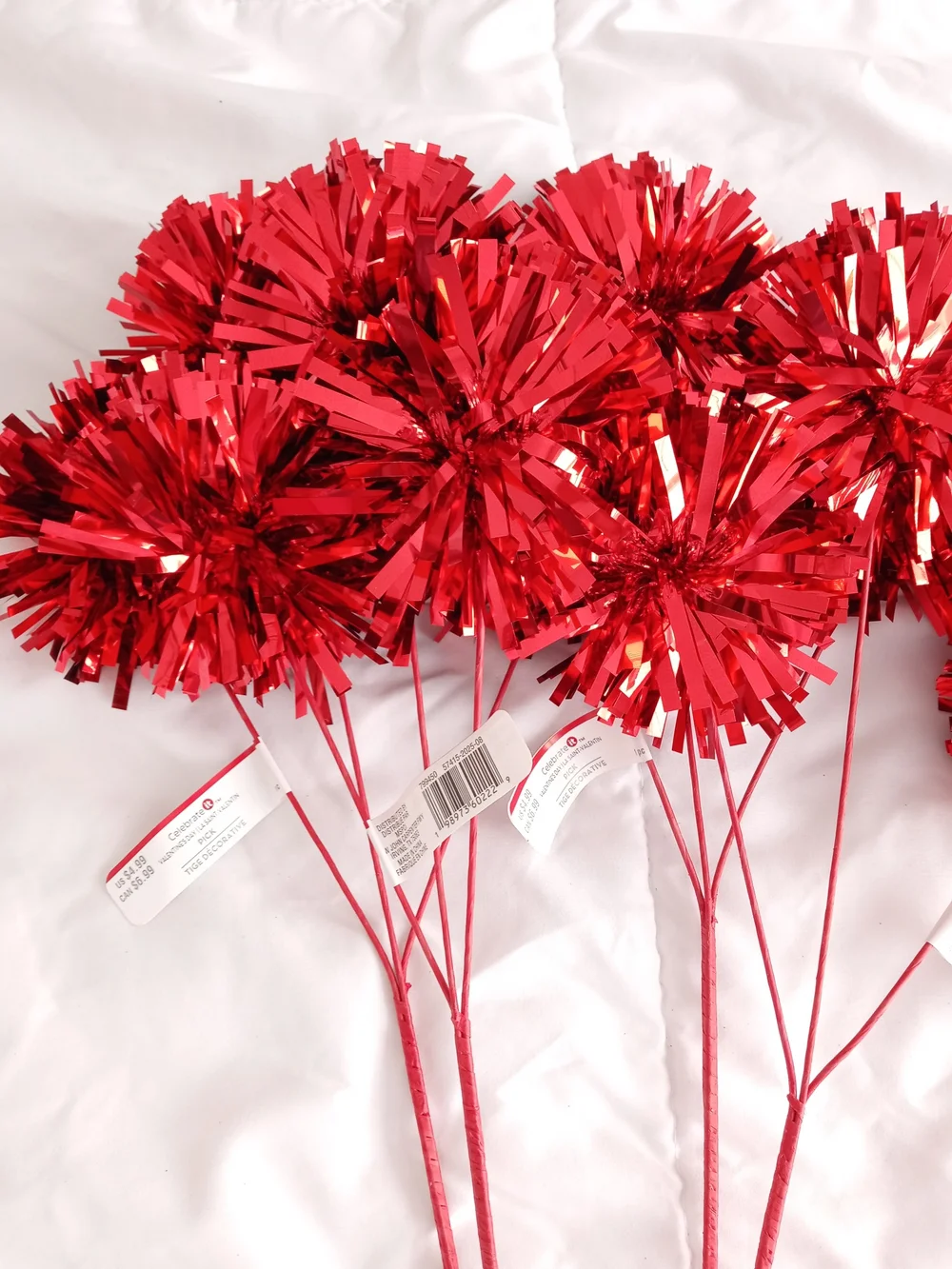 Celebrate It Red Foil Pom Picks - Party Floral Picks (Set of 6)
